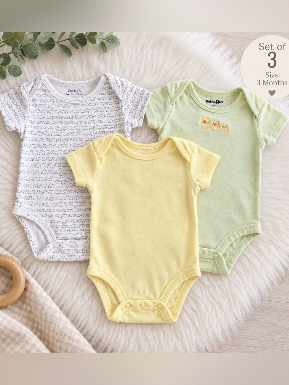 Baby Bodysuit Lot Set of 3 Carter’s Precious Firsts Babies R Us 3 Months